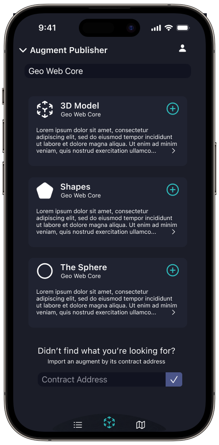 Searching for an augment to publish on the Geo Web iOS Spatial Browser